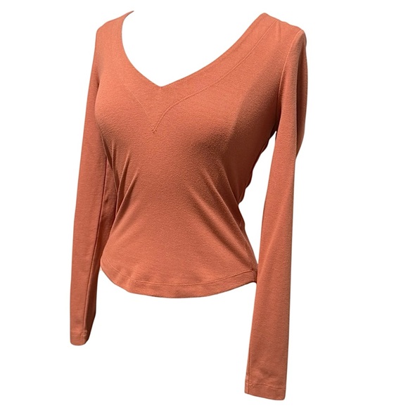 Free People Tops - Free People Terracotta Taupe V Neck Long Sleeve Open Back Tie Top Size XS